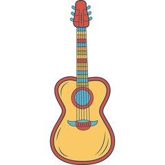 Acoustic Guitar Illustration With Colorful Neck And Orange Trim On White Background Detailed Drawing Of A Musical Instrument