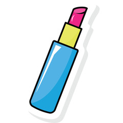 A light blue lipstick tube with a yellow band and bright pink lipstick tip showcased against a clean white background with a subtle shadow