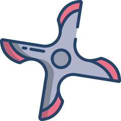 A Stylized Metallic Four Pointed Throwing Star With Red Accents Isolated On A Transparent Background