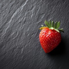 Single Strawberry on Black Slate with Negative Space — Minimal Food Background