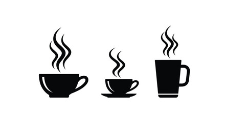 Coffee cups hot drinks beverage caffeine morning tea vector icon set