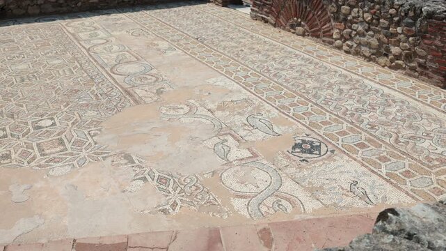  Floor mosaics at Heraclea Lyncestis ancient ruins greek city near Bitola, North Macedonia