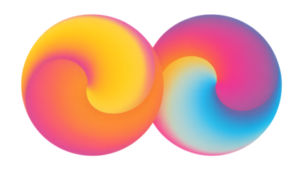 Two intertwined spheres with vibrant gradient colors and swirling patterns Description: Two circular shapes with