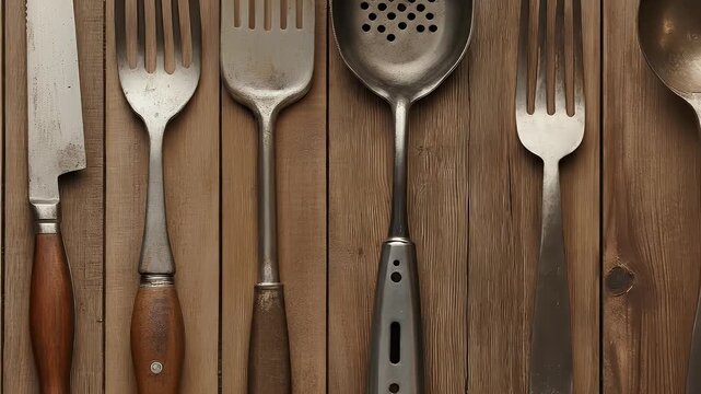 Kitchen Utensils on Wood.