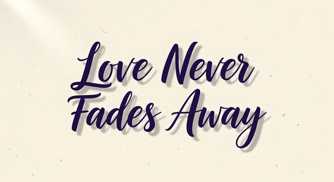 A motivational quote in elegant handwritten script that reads 'Love Never Fades Away' on a light background, inspiring positivity and enduring affection