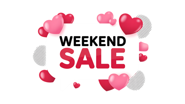 Weekend Sale Message in Speech Bubble Surrounded by Pink Hearts discount promotion Sale Promotion Speech Bubble and Banner Icon Set – Special Offer, Big Sale, Discount Labels” - Powered by Adobe