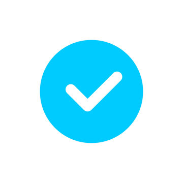 Completed task approval verification symbol in blue circle for digital interface design