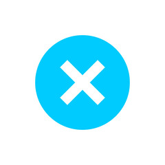 Bright blue circle with white x mark representing close, delete, error, cancel, or wrong.