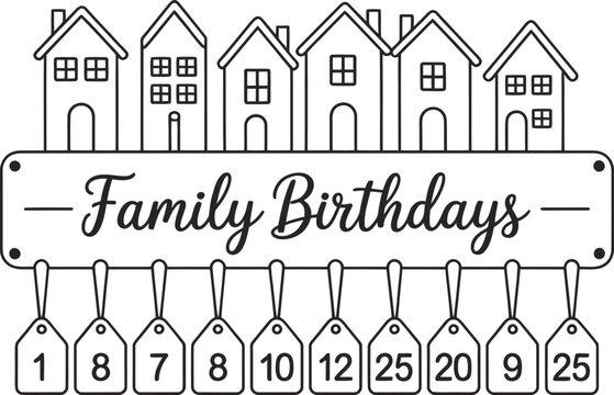 Family Birthdays Sign with Houses and Numbered Tags