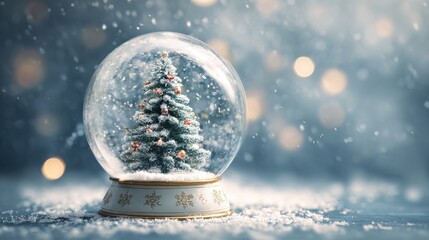 magical winter snow globe with decorated christmas tree inside surrounded by sparkling snowflakes festive holiday greeting card and christmas postcard design for seasonal posters flyers mockups an