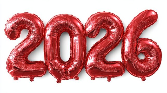 red metallic balloons shaped as the year 2026 festive decoration perfect for new year celebrations and party events