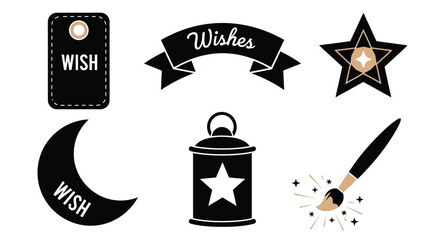 Wishes graphic elements vector illustration black and gold set