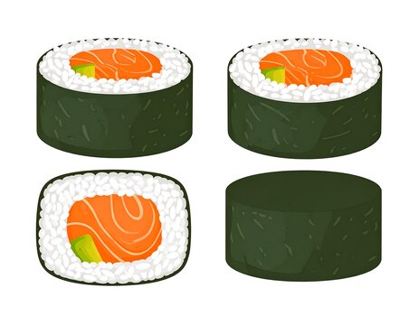 Four pieces of sushi maki rolls with salmon and avocado filling - Powered by Adobe