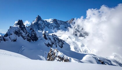Snow-Capped Mountain Peaks Under a Bright Blue Sky.