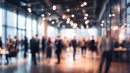 Blurred shot of business people at party or corporate event in office center. High quality