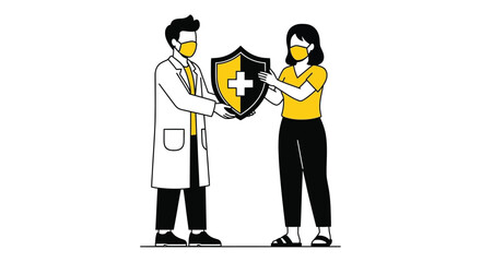 Health insurance concept doctor offering protection to patient care