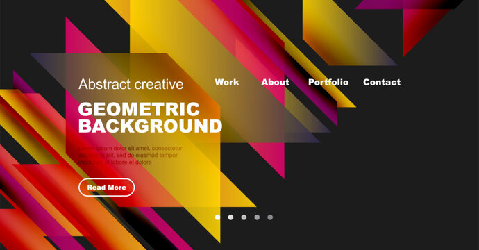 Bright geometric design. Vivid colors create dynamic background for website header or banner. Text elements present portfolio information.