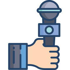 Hand Holding Microphone For Interview On Transparent Background Icon Representing Journalism And Broadcasting In Blue And Grey Tones