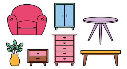 Furniture illustration drawing design room interior home decor items