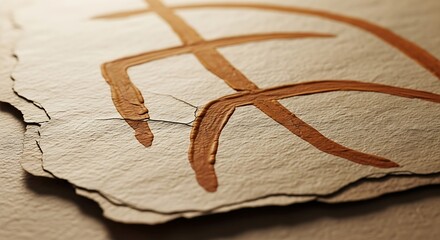 “High-resolution ancient tribal symbols painted on cracked parchment paper, warm earthy tones, archaeological texture, vintage historic background, detailed primitive markings.