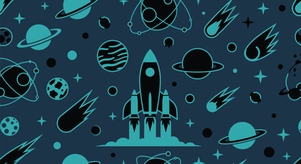 Space exploration rocket planets stars cosmos astronomy background