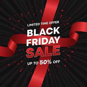 Black friday sale banner with limited time offer and confetti