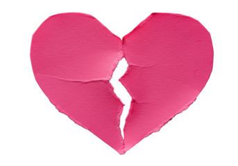 Vibrant hot pink stylized heart, artisan cardstock, torn open, revealing intricate fibrous texture & raw edges, isolated on transparent, extreme macro close-up with sharp studio light, concept of