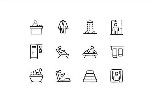 Wellness and beauty treatment icons collection for luxury health and spa services