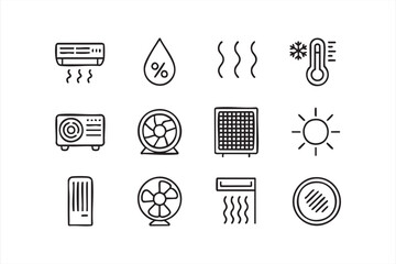 Airflow, fan, and thermostat icons for ventilation and climate system design