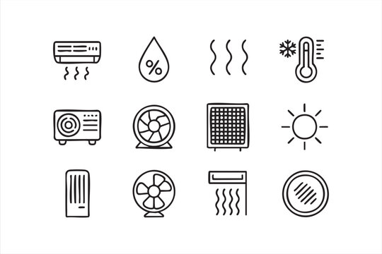 Airflow, fan, and thermostat icons for ventilation and climate system design