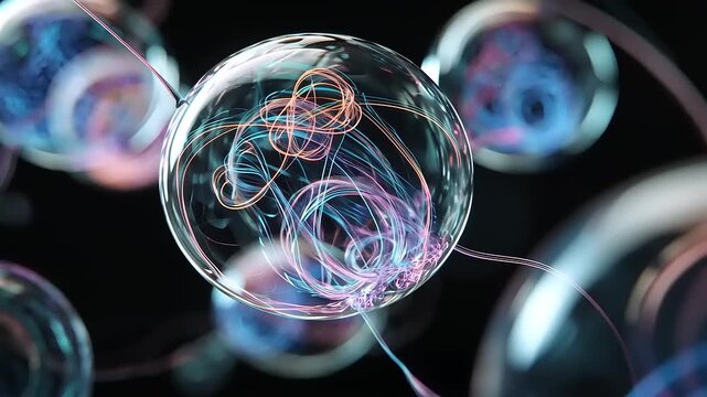 Abstract molecular structure with glowing lines inside spheres creating network connection