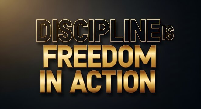 Inspirational quote emphasizing discipline and freedom with bold typography on a dark background for motivation and personal growth