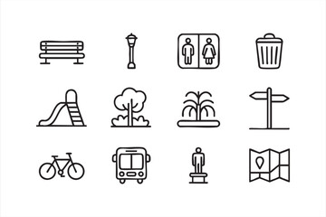 Hotel staff and guest service vector icons for travel and accommodation design