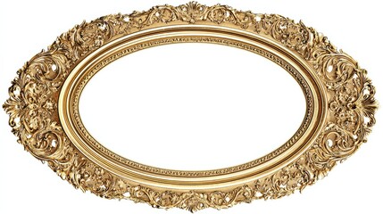 ornate round gold frame with detailed rococo engravings and subtle antique finish centered isolated transparent background