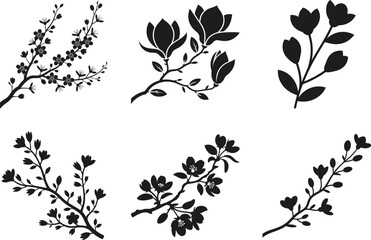 Floral Branch Silhouette Vector Set – Elegant Botanical Decorative Elements
