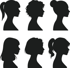 Female Silhouette Profile Set – Woman Side Face Vector Illustration