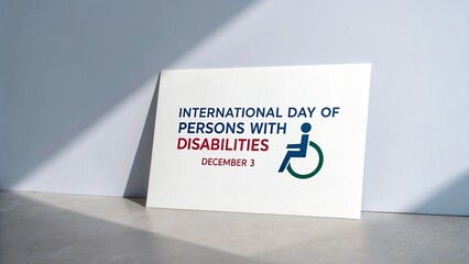 International day of persons with disabilities december 3 sign with wheelchair symbol on wall.