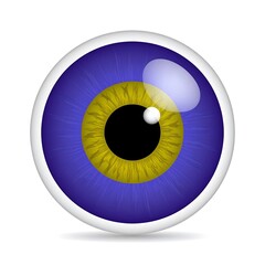 Graphic of a stylized eye with a purple iris and a yellow center
