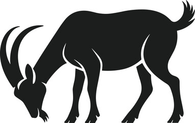 Black goat silhouette vector grazing on white background