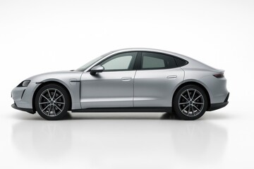 Fototapeta premium Modern electric coupe side view with smooth flush door handles and minimal body lines on white