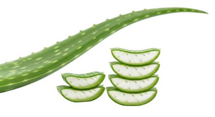 Fresh Aloe Vera Leaf And Cut Slices Isolated On Black