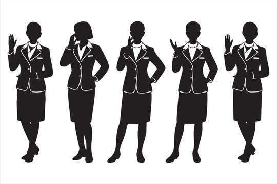 Flight attendants in uniform silhouettes for airline and aviation design