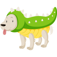 Happy Dog Wearing A Green Dragon Costume With Yellow Belly And White Spikes On A Transparent Background