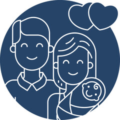 Happy Family Portrait Featuring Parents Holding Their Newborn Baby Surrounded by Hearts with a Transparent Background