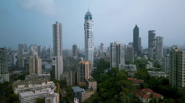 Aerial view of the Imperial is a modernist style twin-tower skyscraper complex in the billionaires row of Mumbai, India