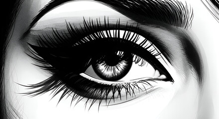 Stunning close-up of a dramatic eye with bold lashes and intense gaze, perfect for beauty and fashion concepts