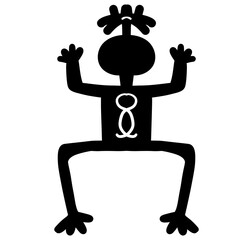 Primitive Tribal Art, Ancient Kokopelli Figure Silhouette, Ethnic, Cave Painting art, illustration of history paint 