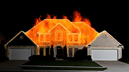mansion on fire at night, AI generated