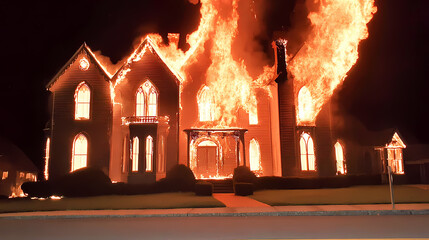 mansion on fire at night, AI generated