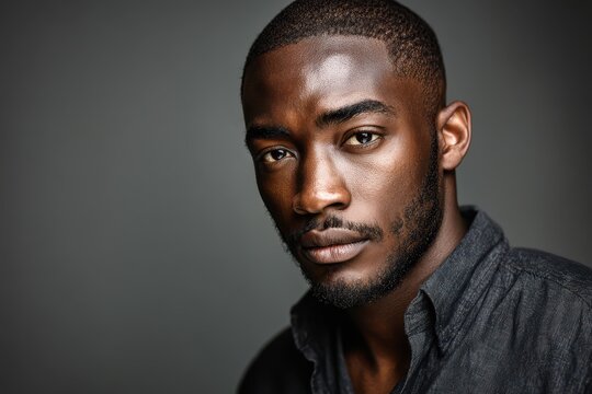 Professional portrait of a young adult male with an intense, composed look